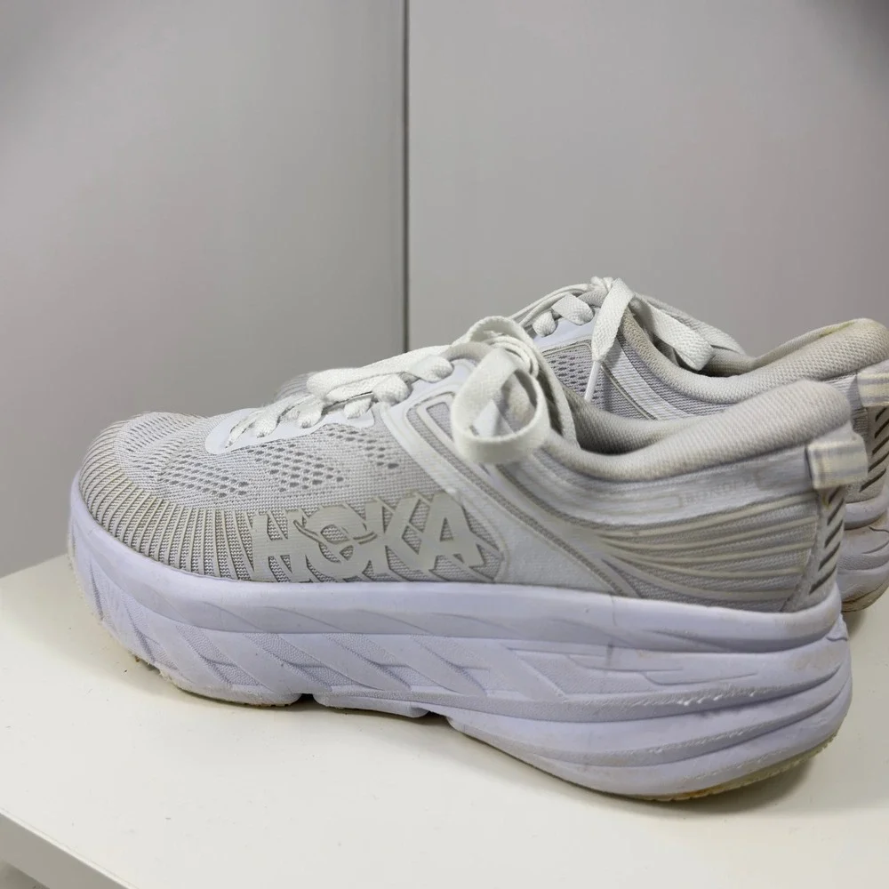Hoka One Bondi 7 Women Size 8 White/ Grey Running Shoes 1110519 Cushion Comfort